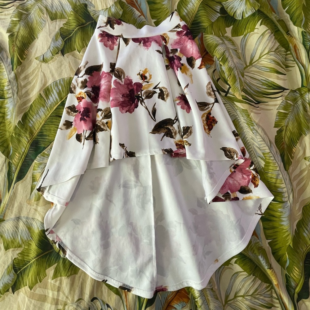 Windsor White High-Low Skirt with Pink Floral Print